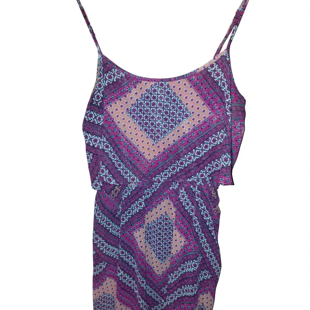 Accidentally In Love Womens Large Purple Boho Geometric High Low Maxi Dress L - Picture 3 of 3